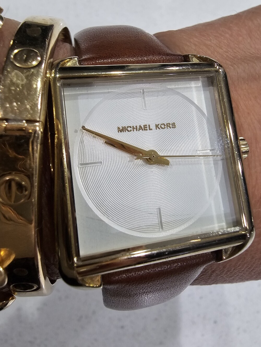 Michael Kors Square Gold Watch with Brown Leather Strap - Picture 6 of 11